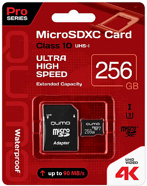 купить Карта памяти QUMO MicroSDXC 256 GB Pro seria 3.0 с адаптером SD