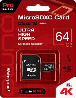 купить Карта памяти QUMO MicroSDXC 64GB Pro seria 3.0 (с адаптером SD)