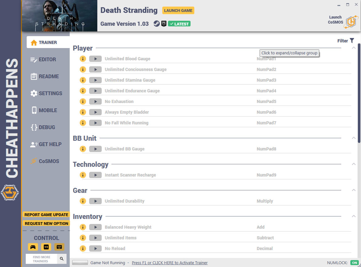 скачать Death Stranding: +30 трейнер v1.03 (STEAM+EPIC) {CheatHappens.com}