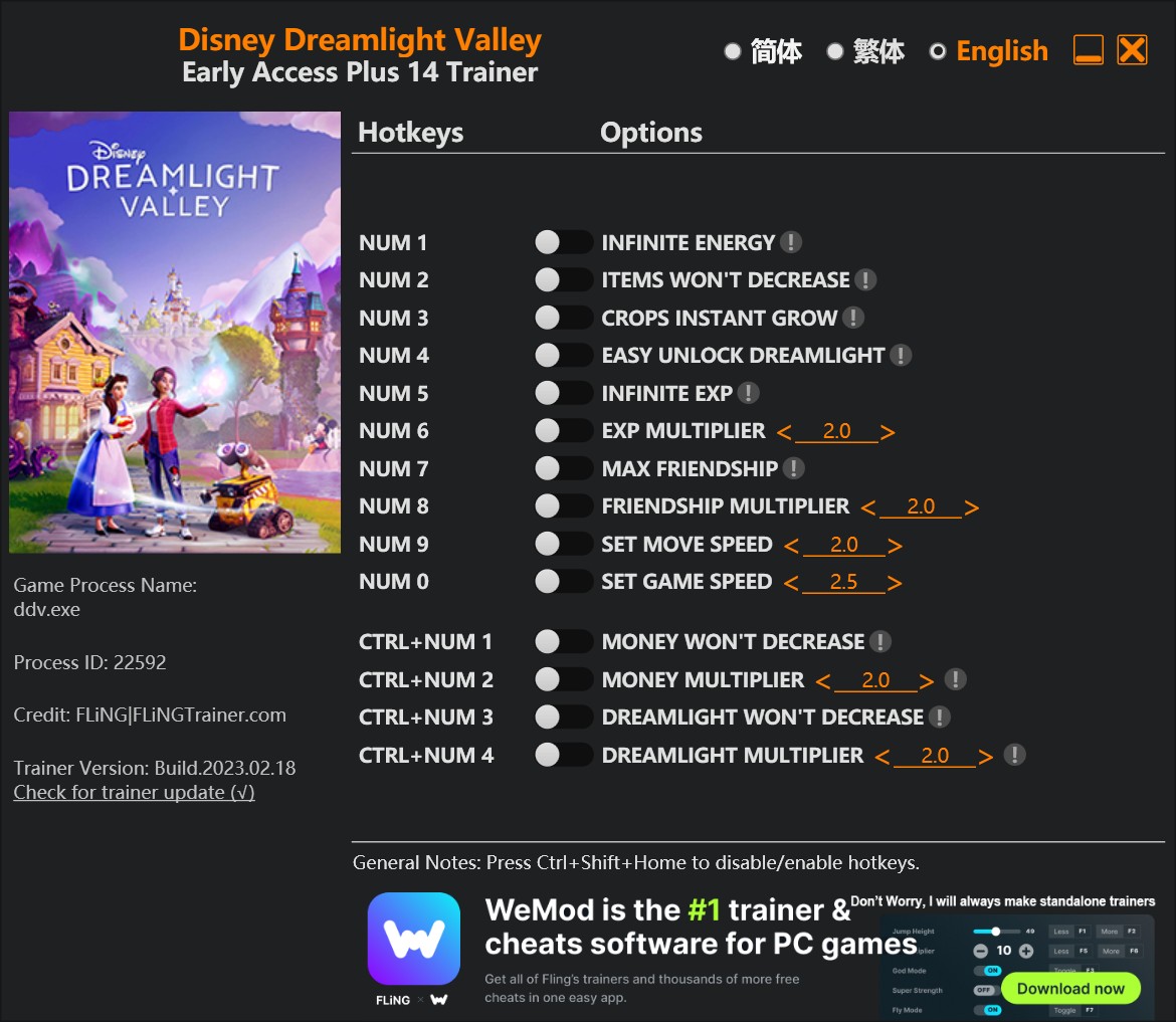 скачать Disney Dreamlight Valley: +14 трейнер EA v2023.02.18 {FLiNG}