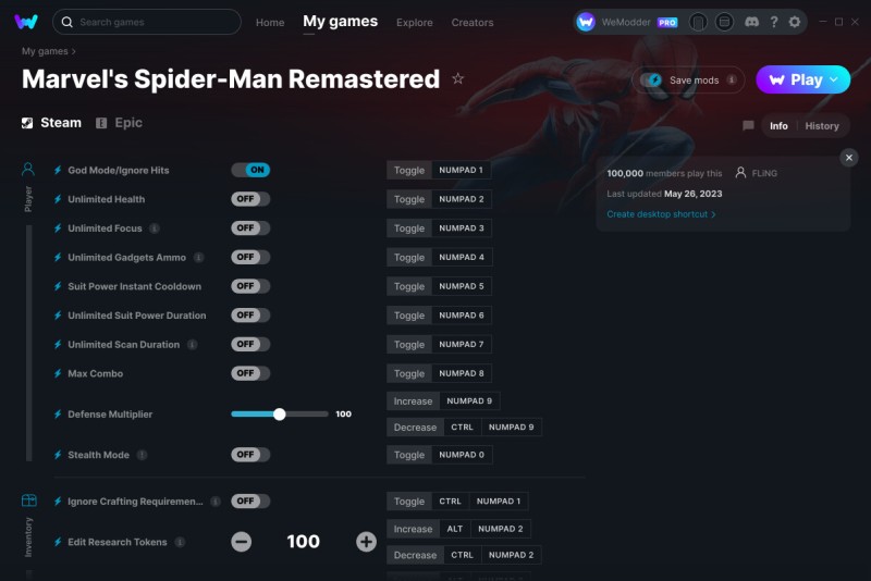 скачать Marvel's Spider-Man Remastered: +30 трейнер v26.05.2023 {FLiNG / WeMod}