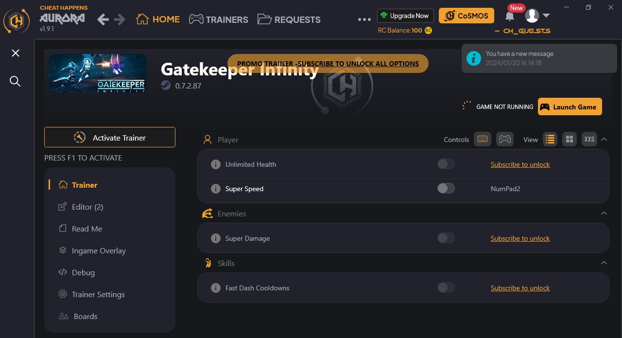 скачать Gatekeeper: Infinity +6 трейнер {CheatHappens.com}