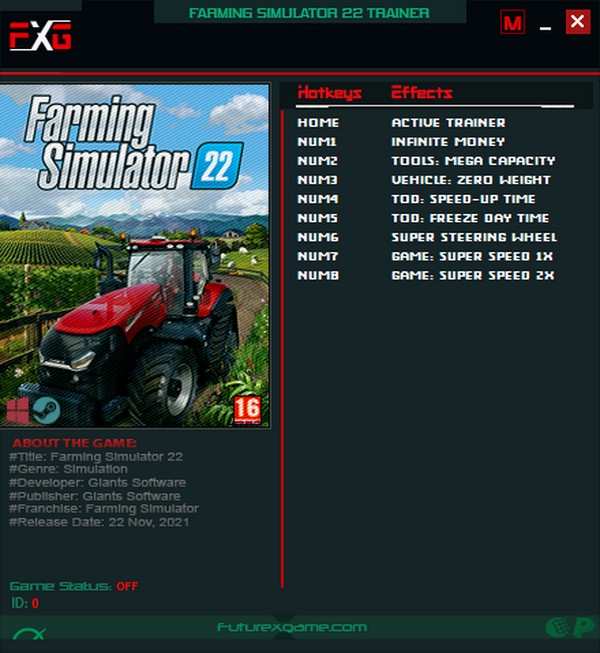 скачать Farming Simulator 22: +8 трейнер v1.0-v1.14.0.0 {FutureX}