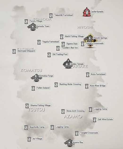 Призрак цусимы освобождение. Карта игры призрак Цусимы. Призрак Цусимы карта тоётама. Лагеря монголов Ghost of Tsushima карта. Остров Цусима игра.
