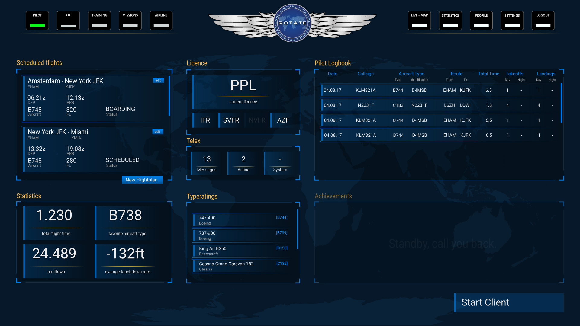 Flight Schedule. Network Aviation. Rota Pro. Pilot logbook.