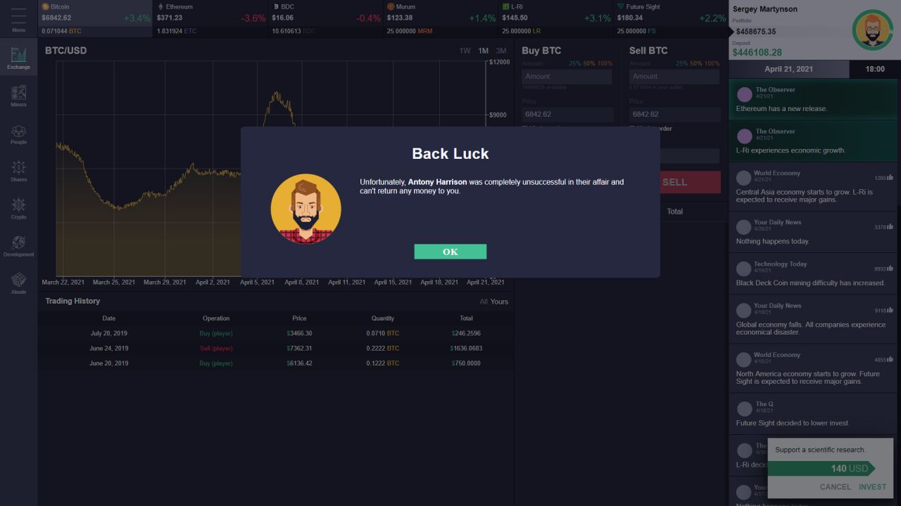 Cryptofall: Investor simulator